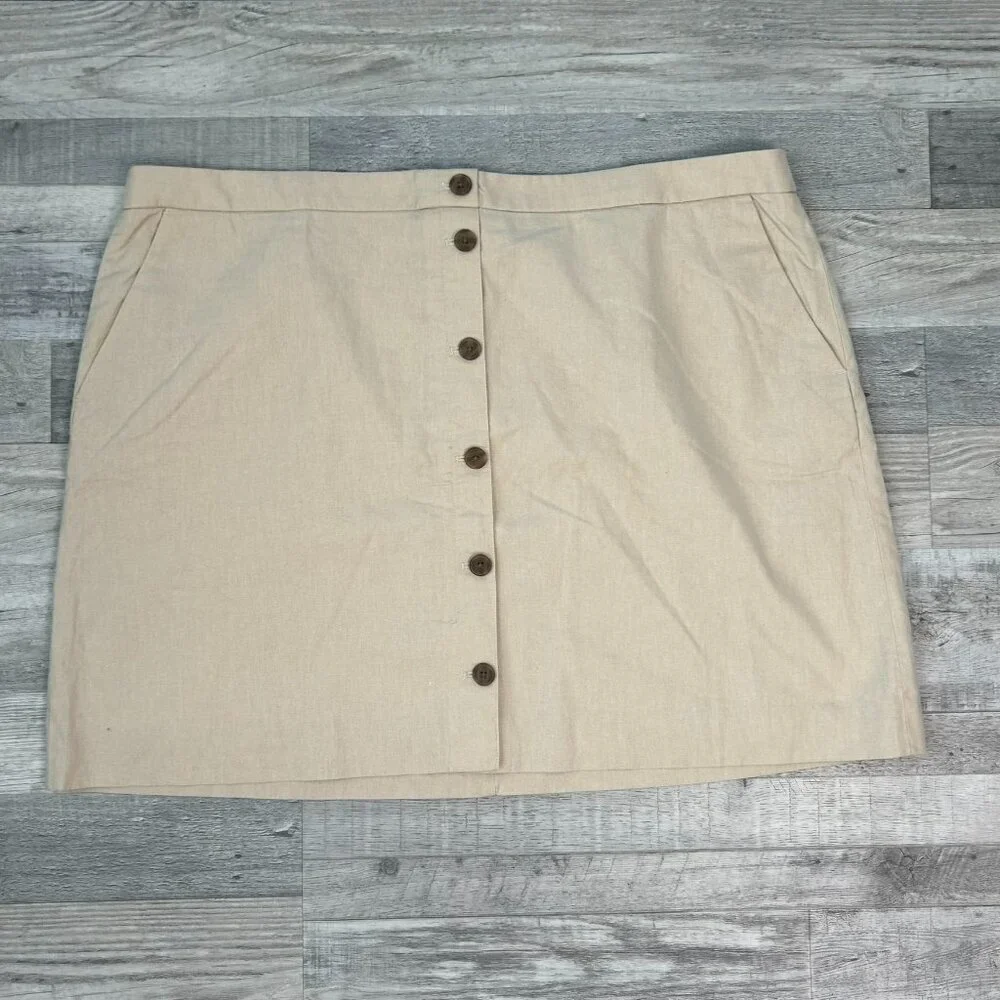 J. Crew NWT Beige Button Front Skirt Linen Blend F6